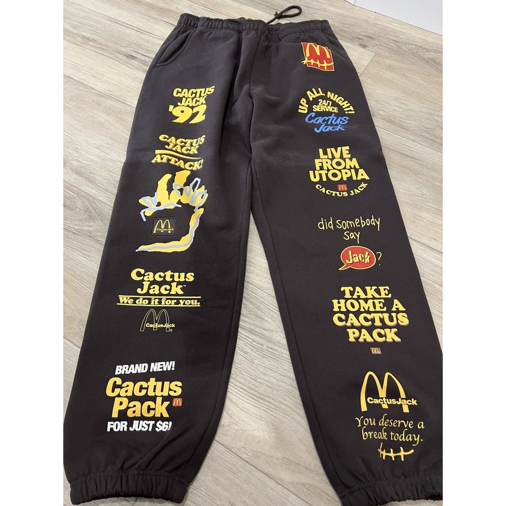 Travis Scott x McDonald's Cactus Sticker Bomb Sweatpants Brown Yellow Logo L